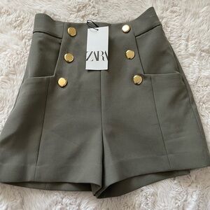 Zara Olive Green High Waist Shorts
